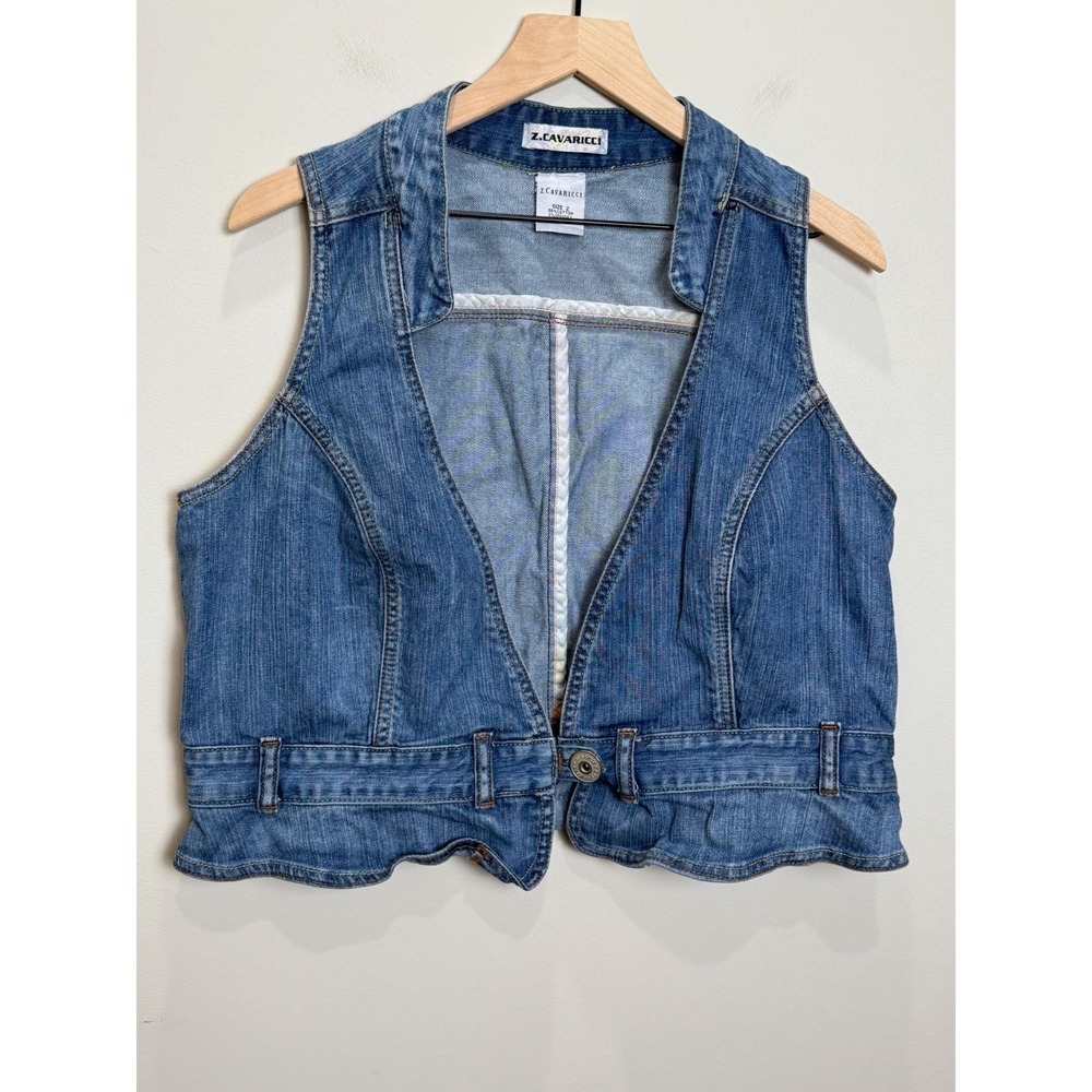 VTG Z. Cavaricci Denim Jean Vest Ruffle Belted Festival Western Cotton 2XL 2000s